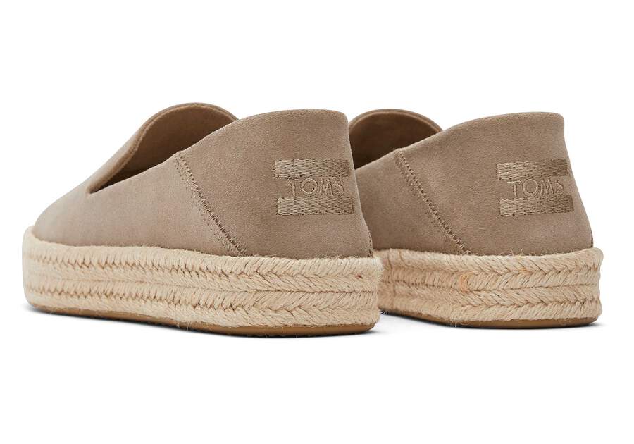 Carolina Taupe Suede Espadrille Back View Opens in a modal