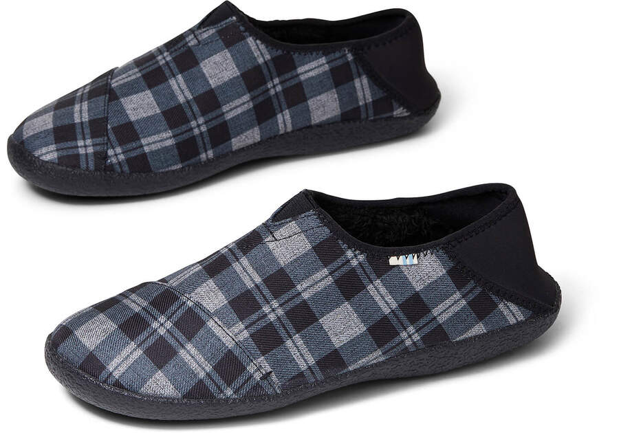 Black Twill Check Convertible Men's Rodeo Slippers Front View Opens in a modal