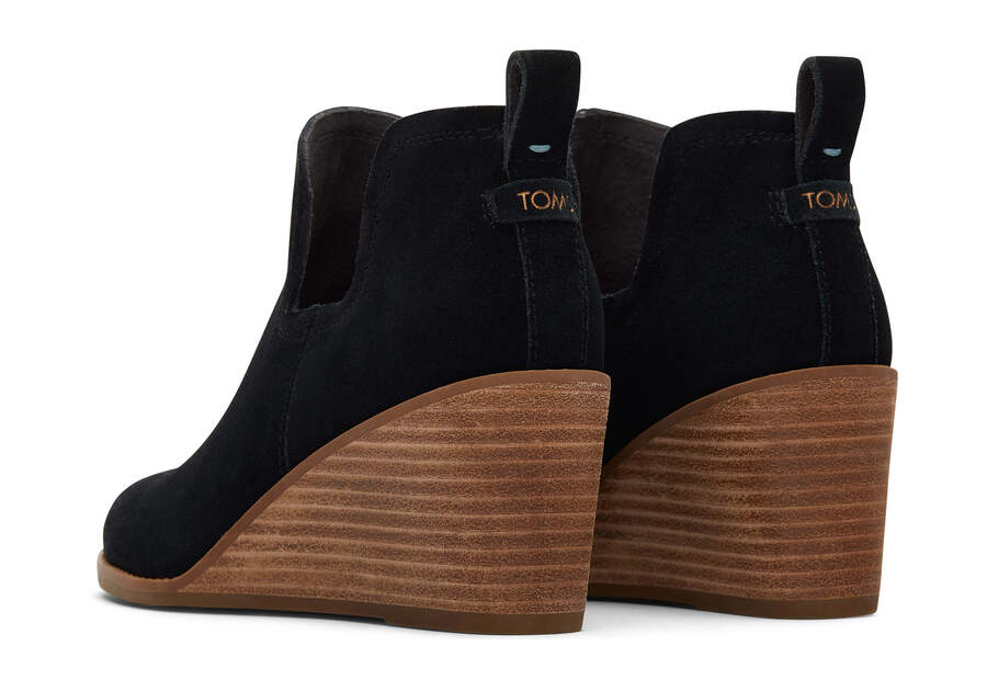 Kallie Black Suede Wedge Boot Wide Width Back View Opens in a modal