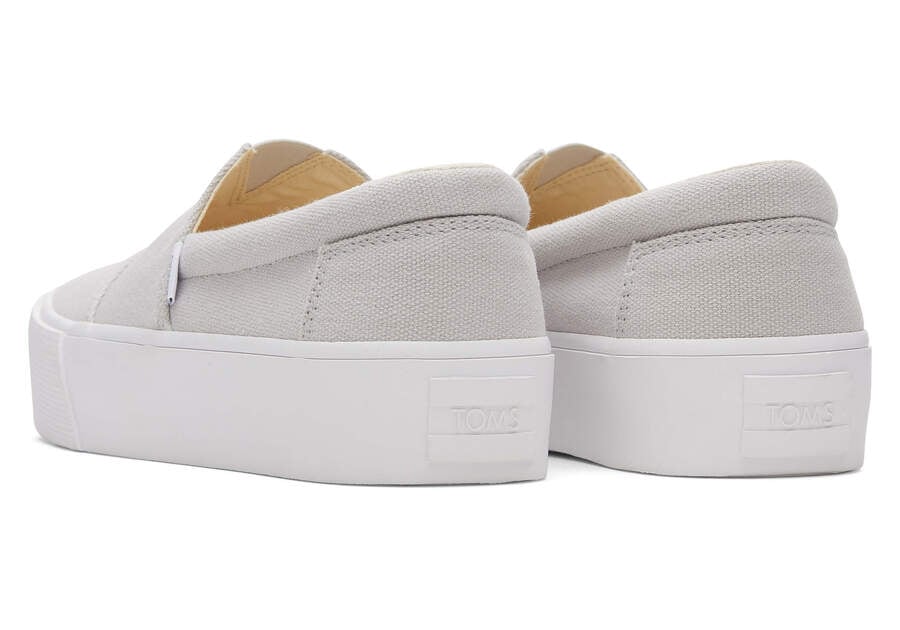 Fenix Platform Grey Canvas Slip On Sneaker Back View Opens in a modal