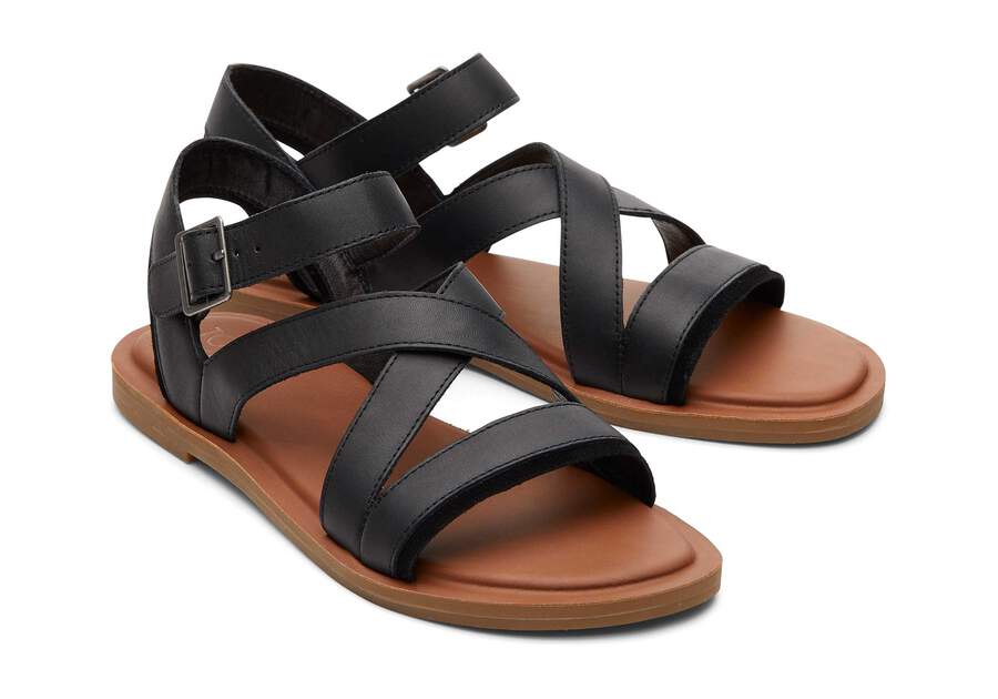 Sloane Black Leather Strappy Sandal Front View Opens in a modal