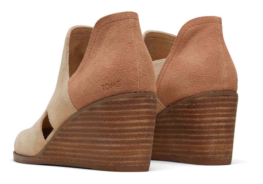 Kallie Oatmeal Suede Cutout Wedge Boot Back View Opens in a modal