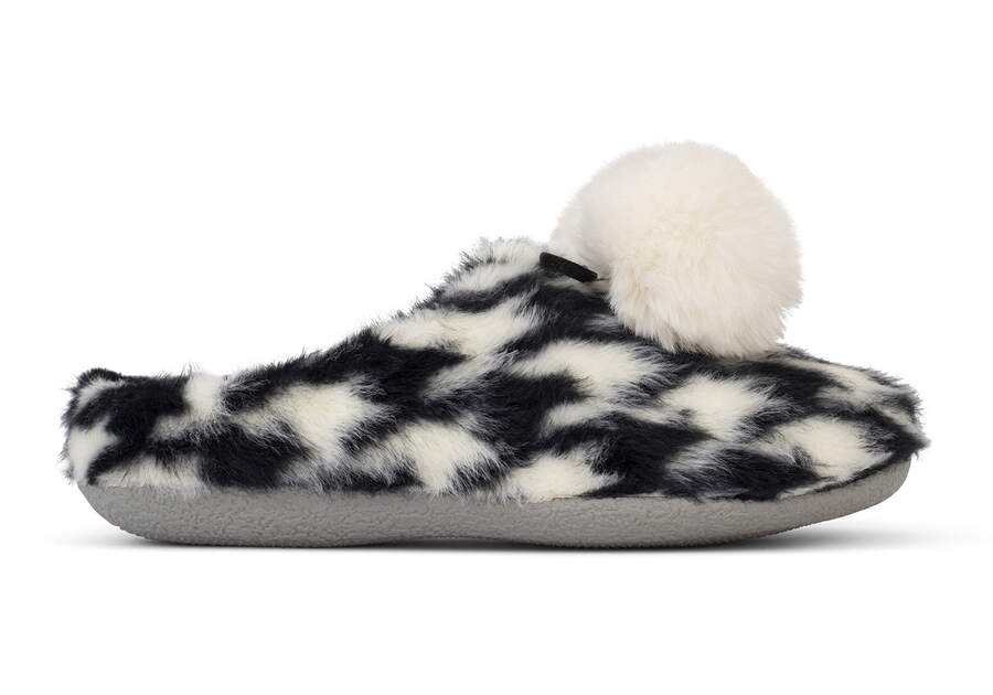 Houndstooth Faux Fur Ivy Slipper Side View Opens in a modal