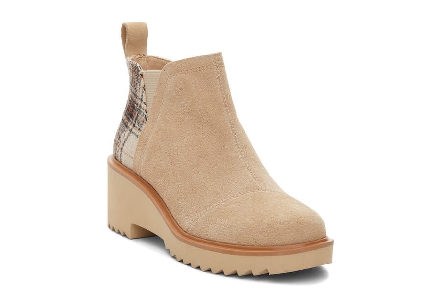 Maude Oatmeal Suede with Plaid Wedge Boot Additional View 1 Opens in a modal