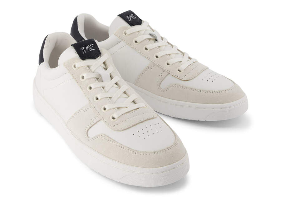 Mens TRVL LITE Court White and Black Leather Sneaker | TOMS