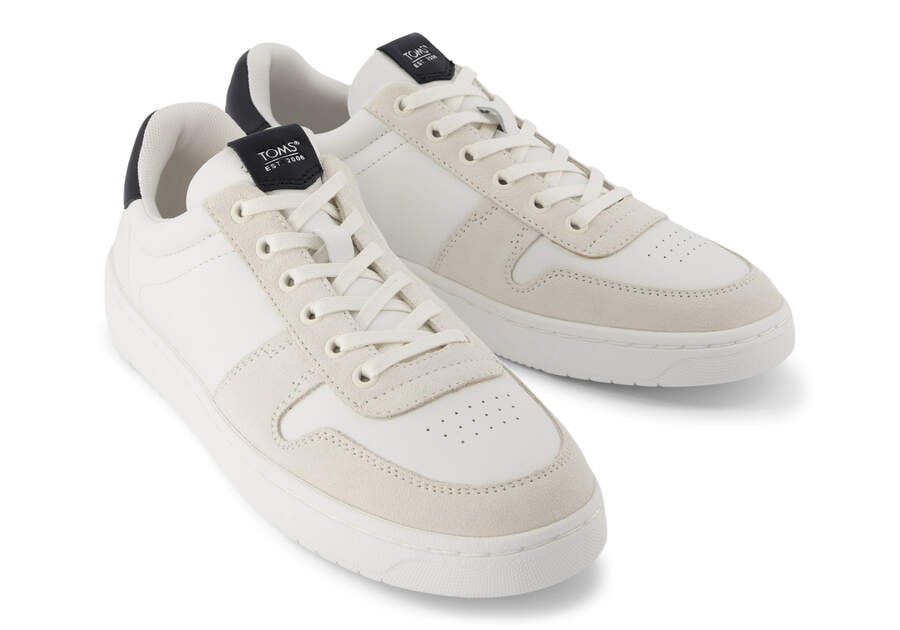 TRVL LITE Court White and Black Leather Sneaker Front View Opens in a modal