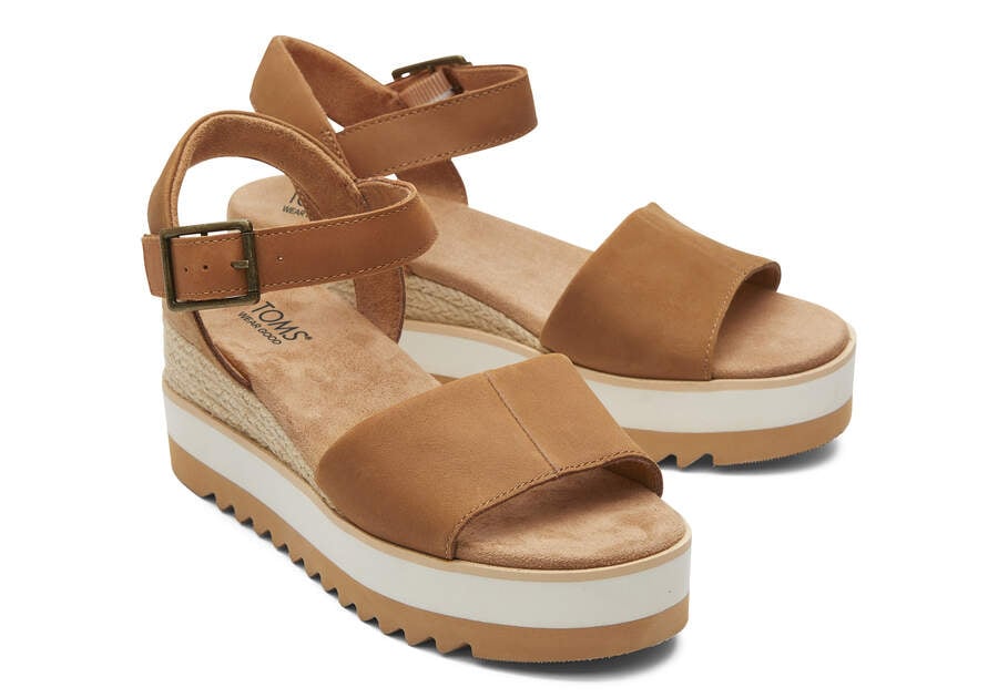 Diana Tan Leather Wedge Sandal Front View Opens in a modal