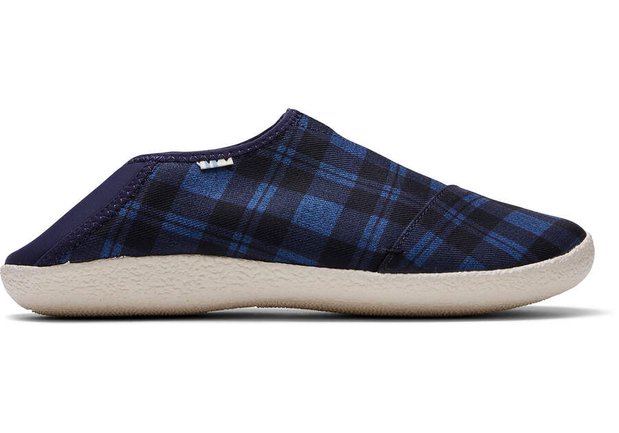 Navy Twill Check Convertible Men's Rodeo Slippers Side View Opens in a modal