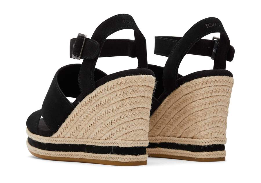 Madelyn Black Suede Wedge Sandal Back View Opens in a modal
