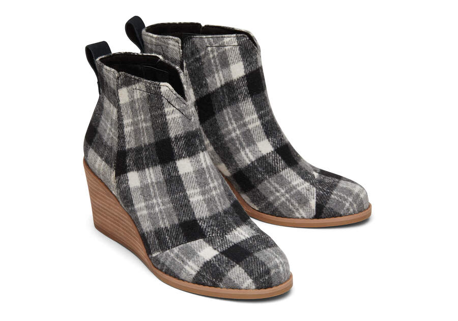 Clare Grey Plaid Wedge Boot Front View