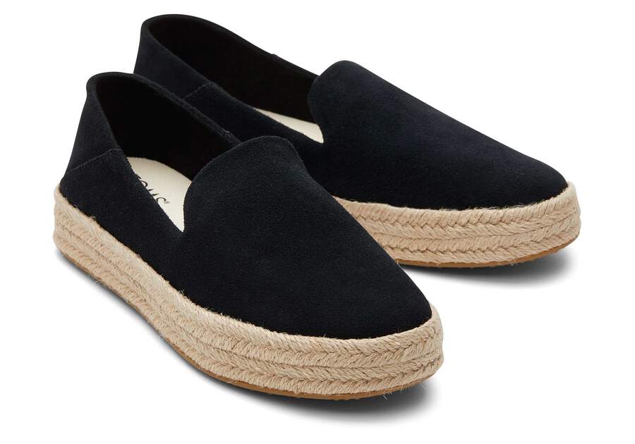 Carolina Black Suede Espadrille Front View Opens in a modal