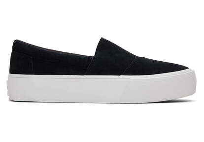 Fenix Platform Black Suede Slip On Sneaker