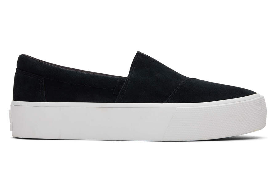 Fenix Platform Black Suede Slip On Sneaker Side View Opens in a modal