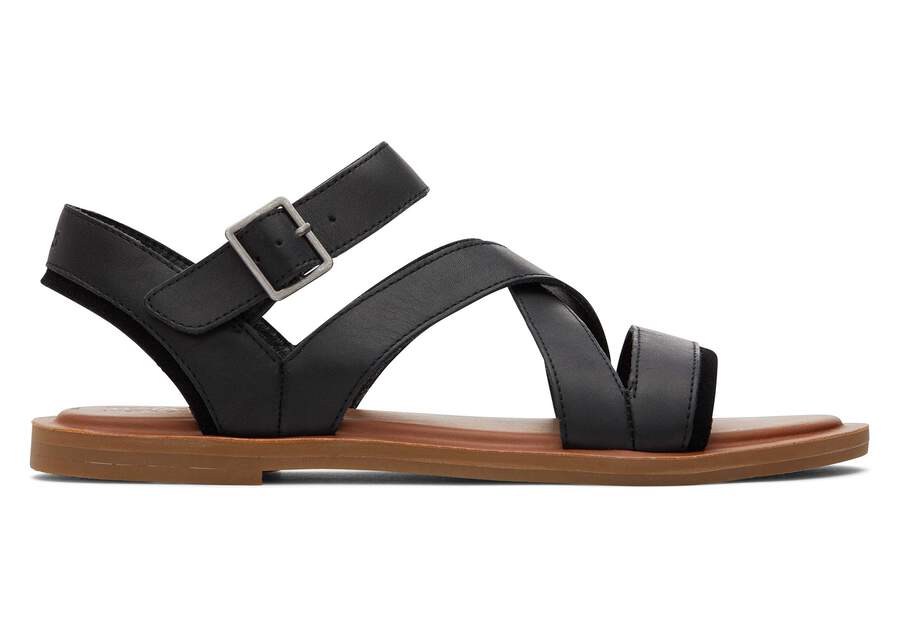 Sloane Black Leather Strappy Sandal Side View Opens in a modal