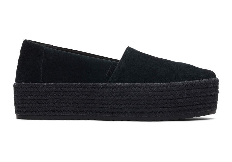 Valencia Black Suede Platform Espadrille  Side View Opens in a modal