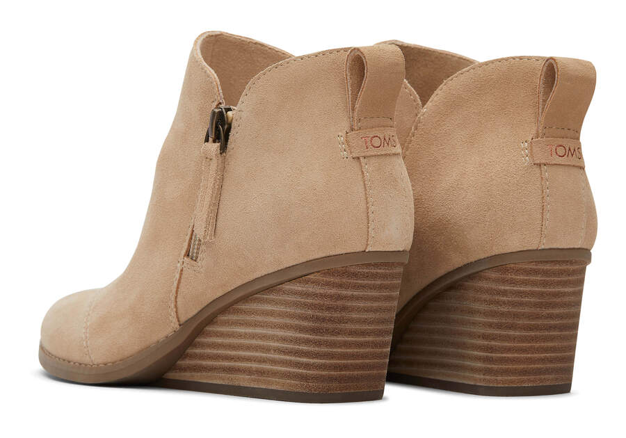 Goldie Oatmeal Suede Wedge Boot Back View