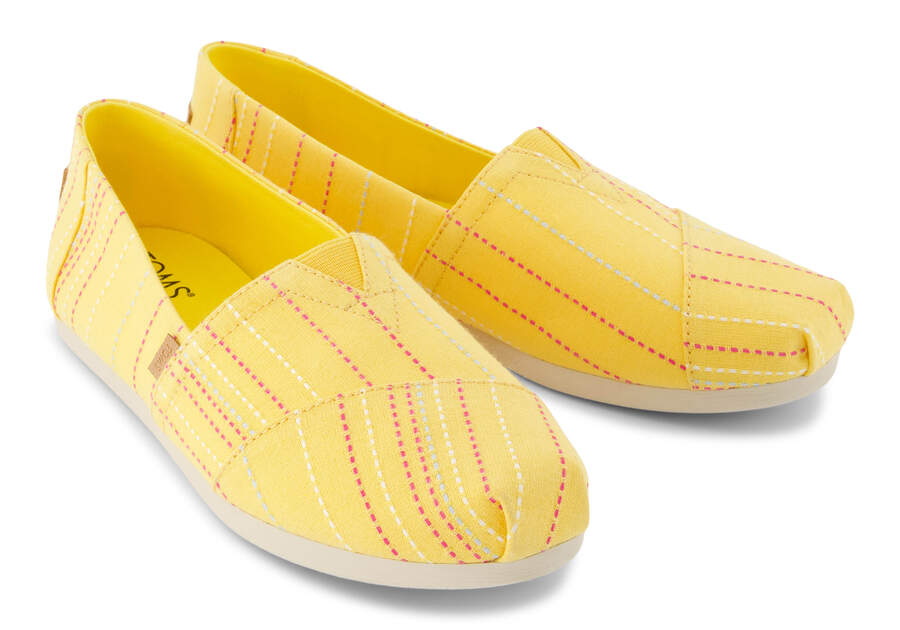 Womens Alpargata Yellow Stitched Stripes Espadrille | TOMS