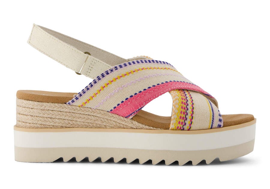 Diana Crossover Fuchsia Stripes Wedge Sandal Side View Opens in a modal