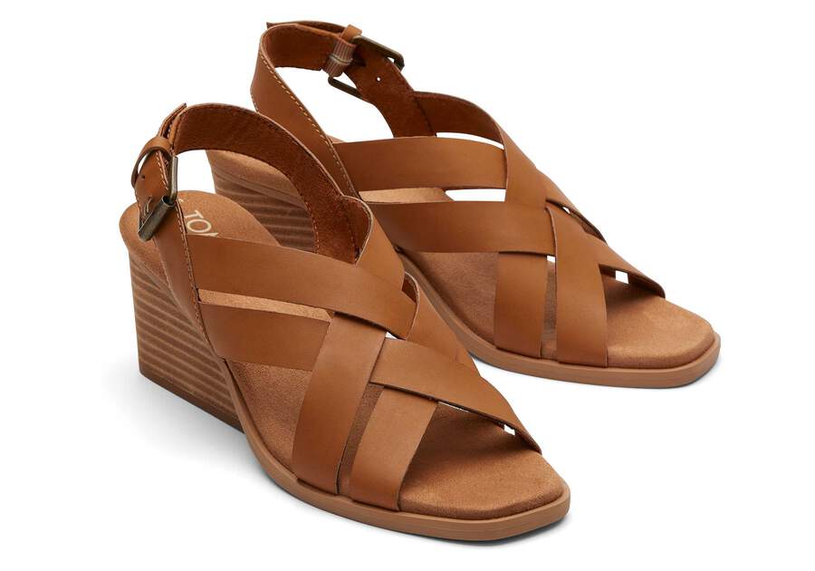 Gracie Tan Leather Wedge Sandal Front View Opens in a modal