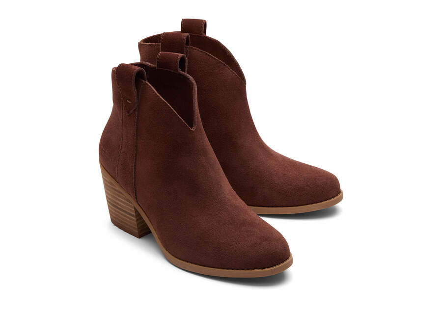 Constance Chestnut Suede Heeled Boot Front View Opens in a modal