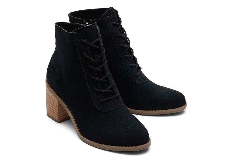 Evelyn Black Suede Lace-Up Heeled Boot Front View