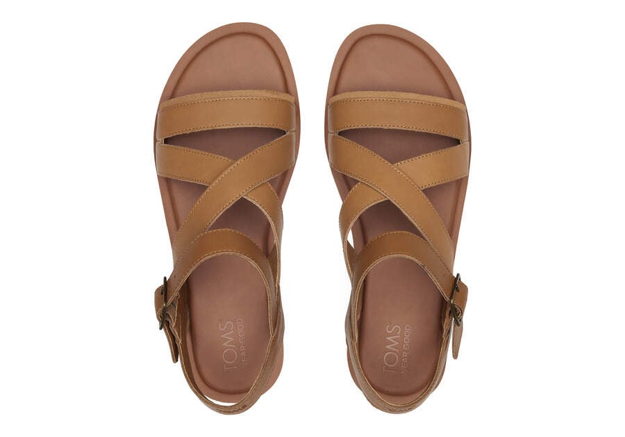 Sloane Tan Leather Strappy Sandal Top View Opens in a modal