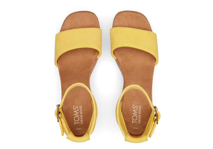 Laila Yellow Suede Platform Cork Sandal Top View Opens in a modal