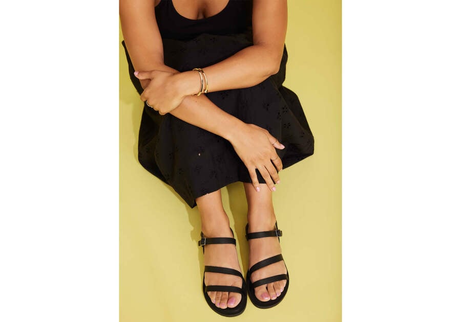Kira Black Leather Strappy Sandal Additional View 1 Opens in a modal