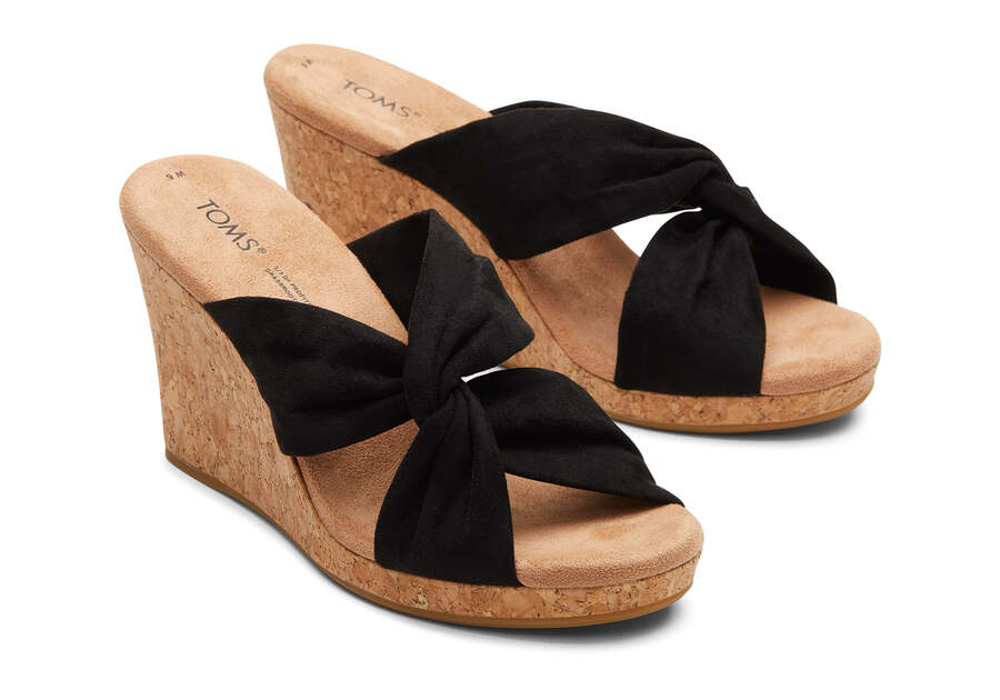 Serena Black Cork Wedge Sandal Front View Opens in a modal