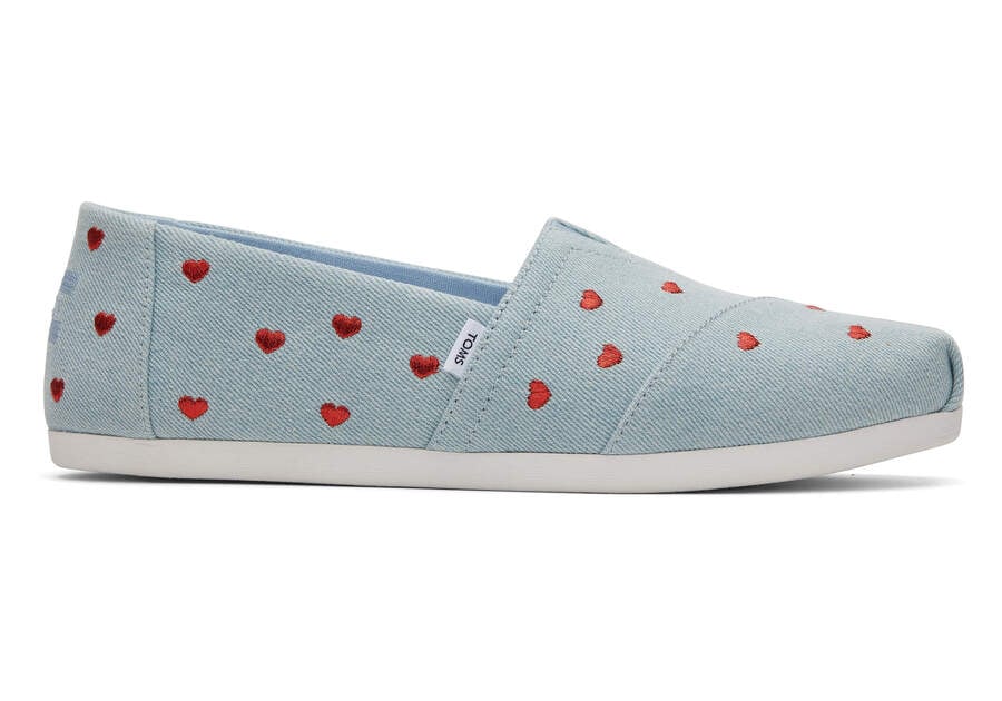 Alpargata Denim Embroidered Hearts Side View Opens in a modal