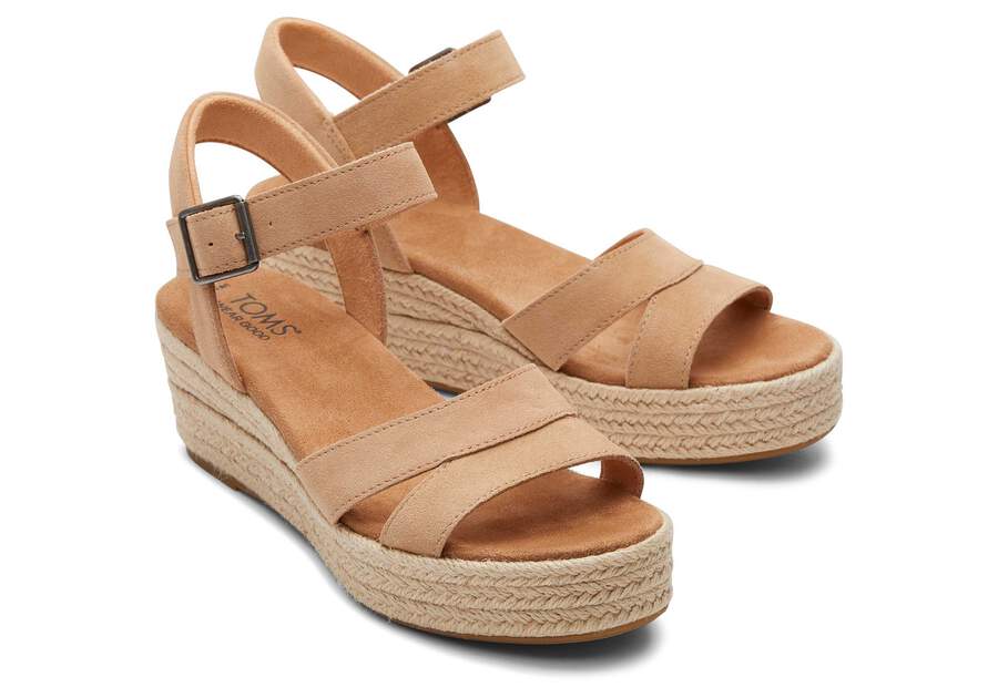 Audrey Honey Suede Wedge Sandal Front View Opens in a modal
