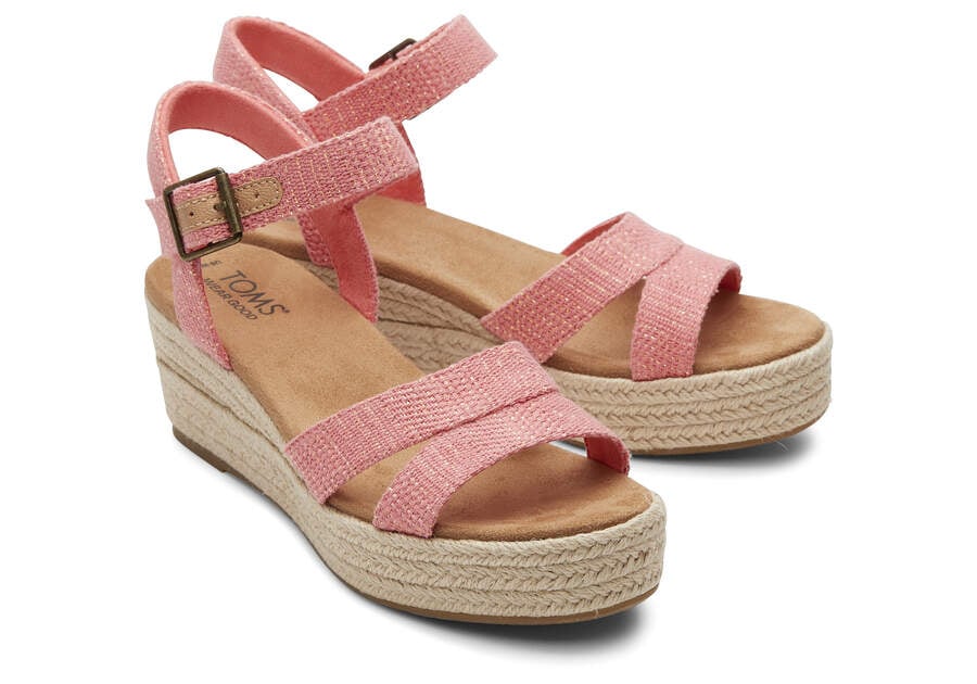 Audrey Pink Metallic Wedge Sandal Front View Opens in a modal