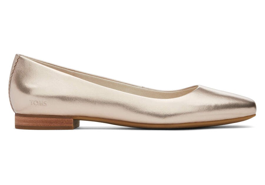 Briella Gold Leather Flat Side View Opens in a modal