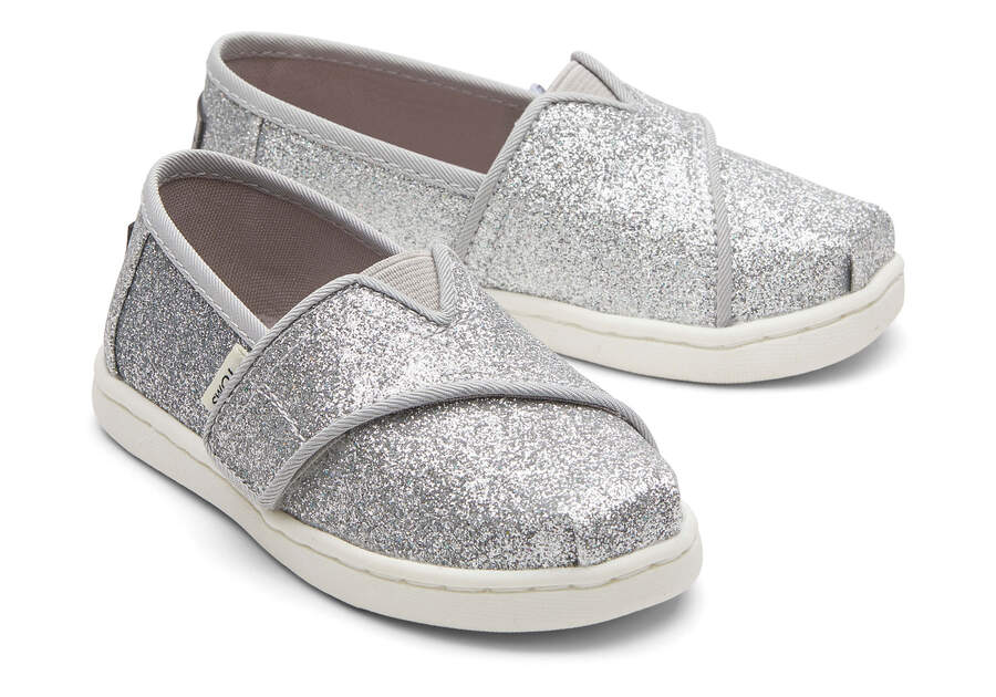 Tiny Alpargata Silver Glitter Toddler Shoe Front View Opens in a modal