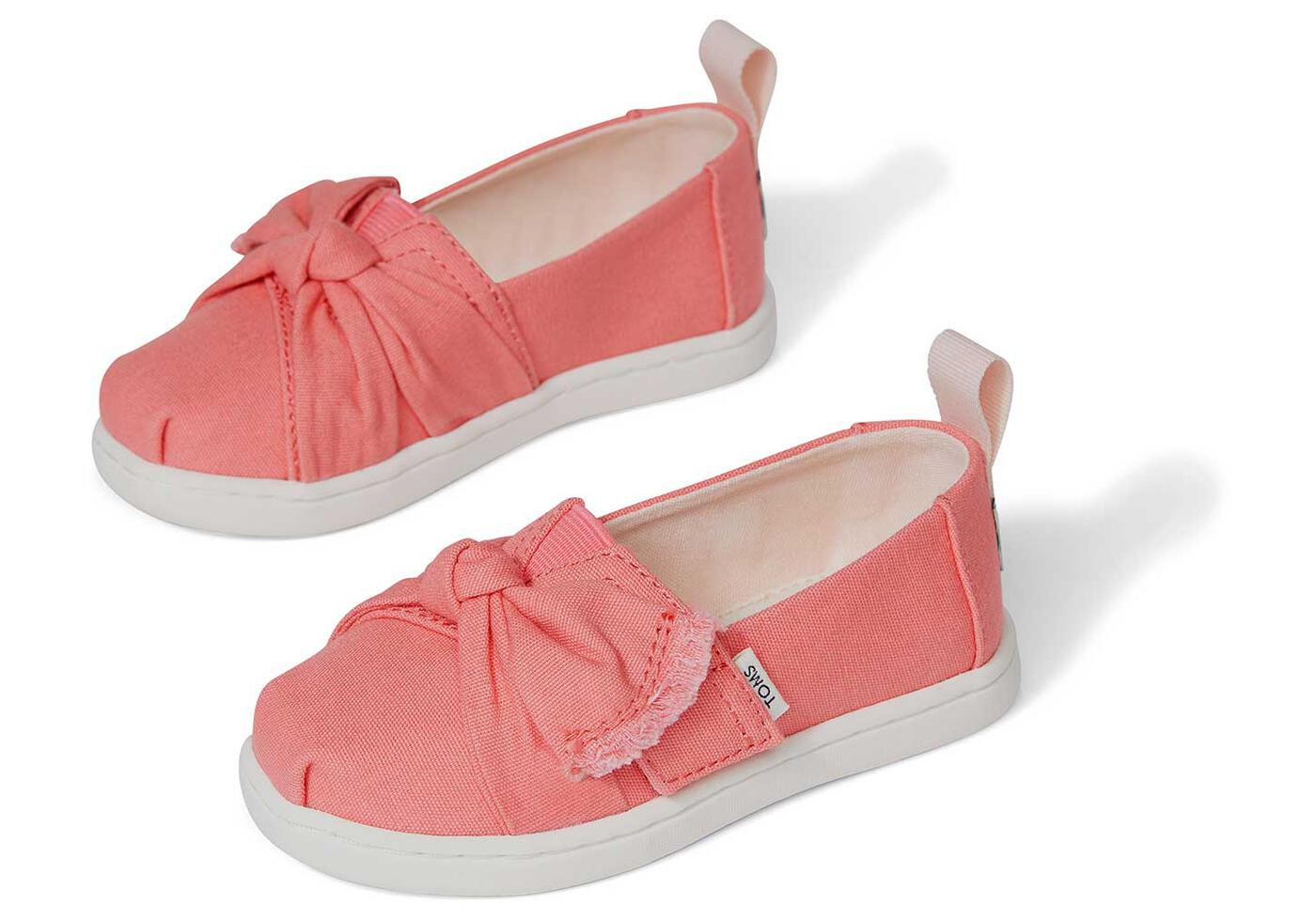kids tiny peach bow alpargata slip on shoe | TOMS