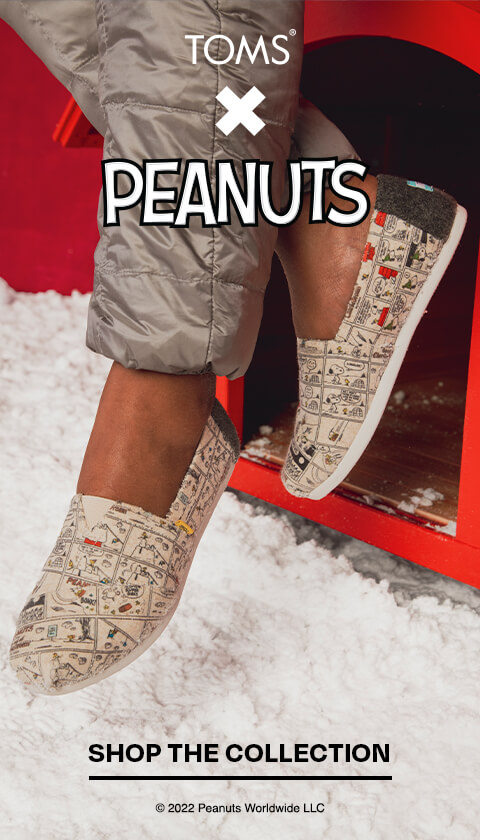 TOMS x PEANUTS. Shop the Collection. Women's Cream TOMS X PEANUTS Alpargata Embroidered Felt Espadrille slip on shoe shown. © 2022 Peanuts Worldwide LLC