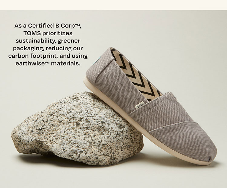As a Certified B Corp™, TOMS prioritizes sustainability, greener packaging, reducing our carbon footprint, and using earthwise™ materials. The Morning Dove Alpargata Heritage Canvas shown.