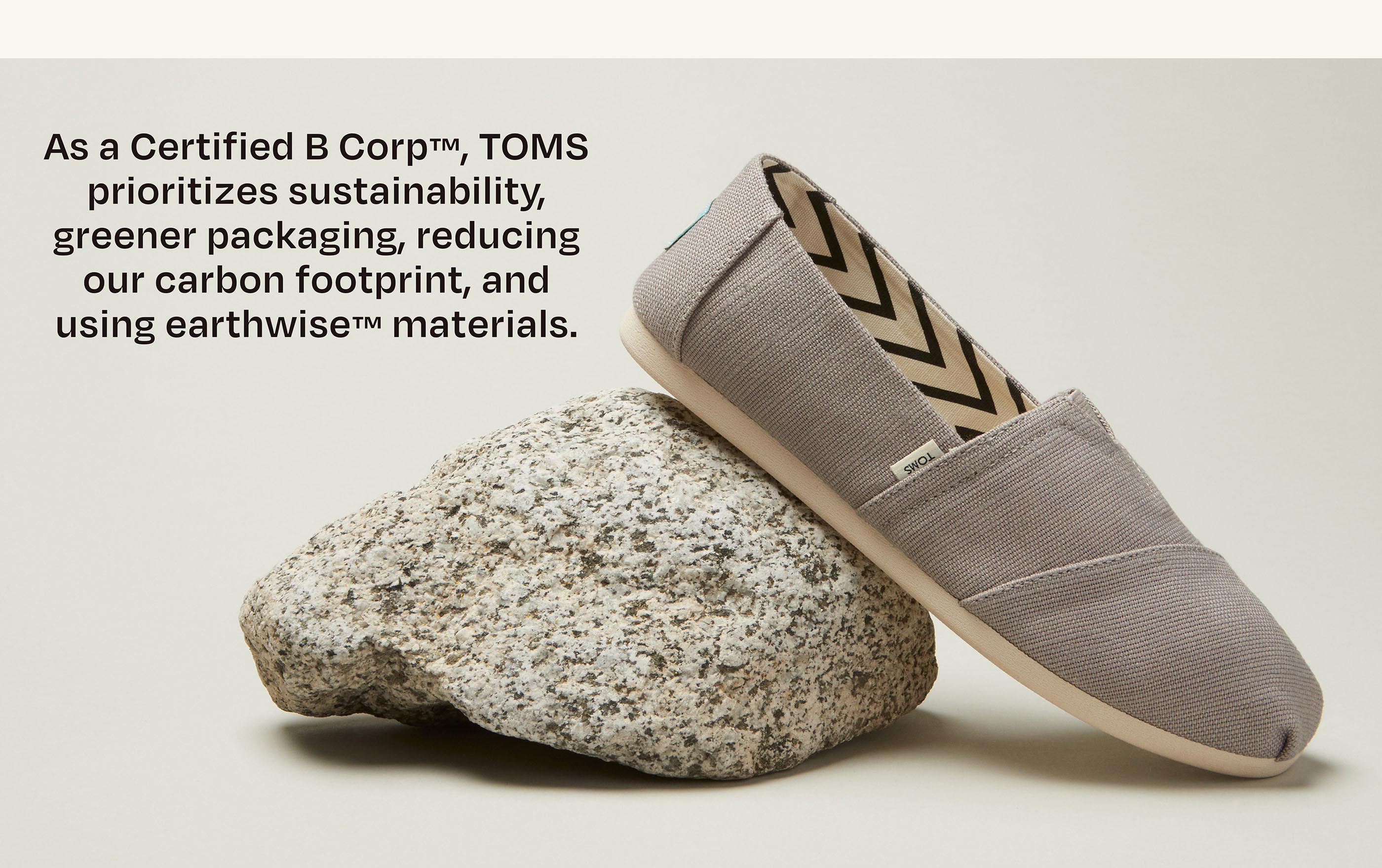 As a Certified B Corp™, TOMS prioritizes sustainability, greener packaging, reducing our carbon footprint, and using earthwise™ materials. The Morning Dove Alpargata Heritage Canvas shown.