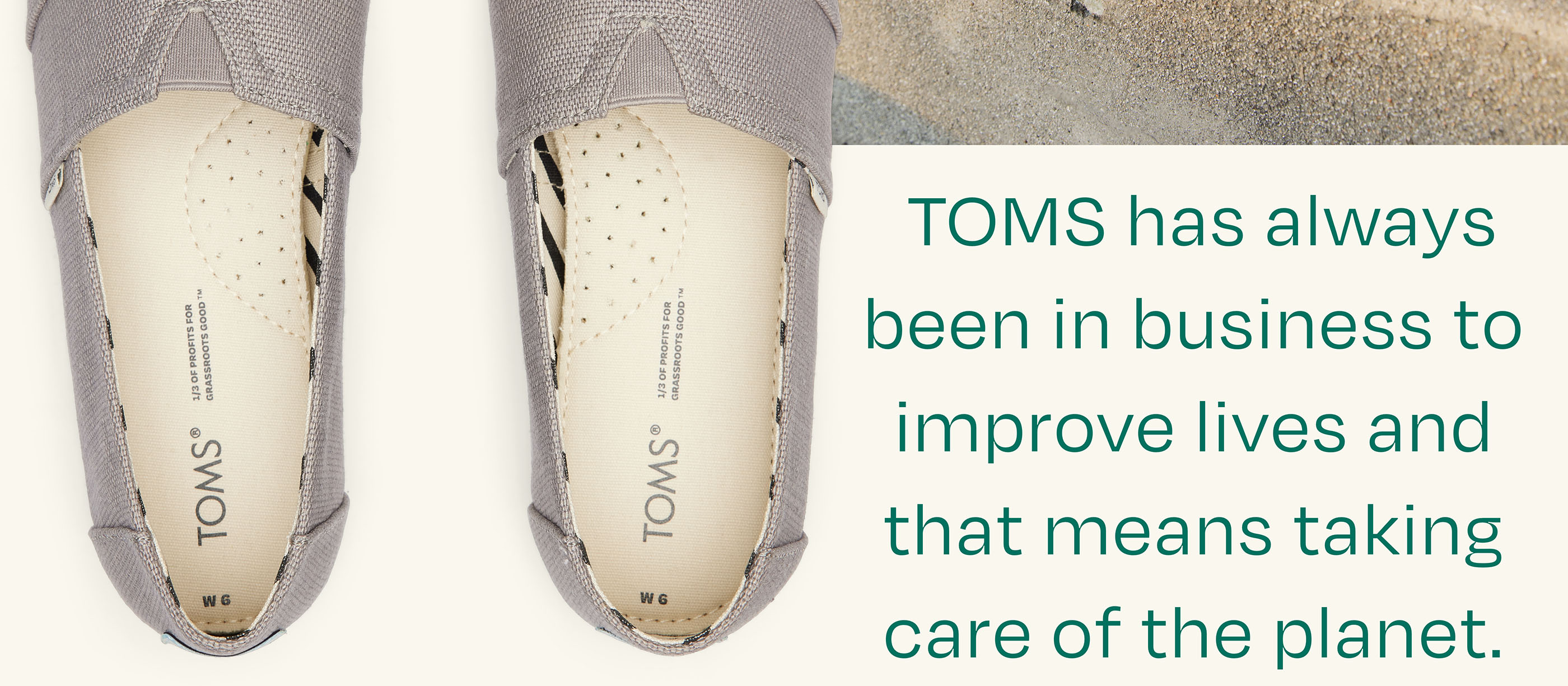 TOMS has always been in business to improve lives and that means taking care of the planet. The Morning Dove Alpargata Heritage Canvas shown.