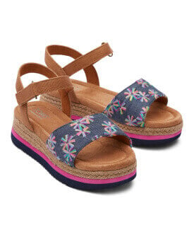 Kid's Youth Diana Floral Embroidered Kids Shoe in navy floral embroidered shown.