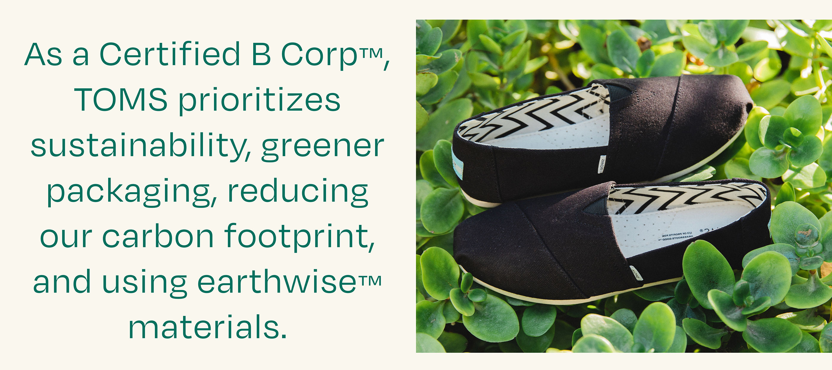As a Certified B Corp™, TOMS prioritizes sustainability, greener packaging, reducing our carbon footprint, and using earthwise™ materials. The Alpargata in Black Recycled Cotton Canvas shown.